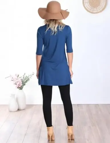 Popana Women’s 3/4 Sleeve Tunic Top – Scoop Neck Long Tunic Shirts to Wear with Leggings with Pockets - 5