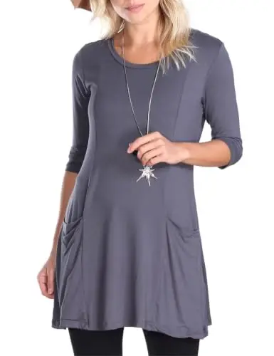 Popana Women’s 3/4 Sleeve Tunic Top – Scoop Neck Long Tunic Shirts to Wear with Leggings with Pockets - 1