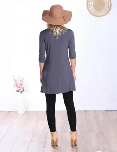 Popana Women’s 3/4 Sleeve Tunic Top – Scoop Neck Long Tunic Shirts to Wear with Leggings with Pockets - 5