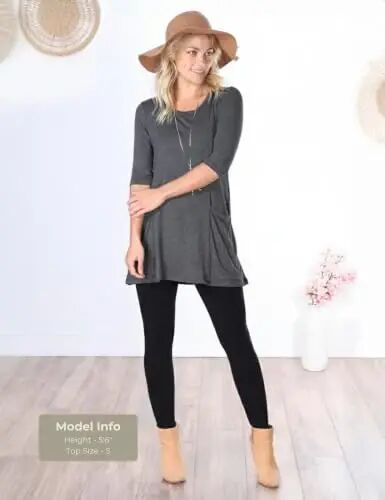 Popana Women’s 3/4 Sleeve Tunic Top – Scoop Neck Long Tunic Shirts to Wear with Leggings with Pockets - Popana (1)
