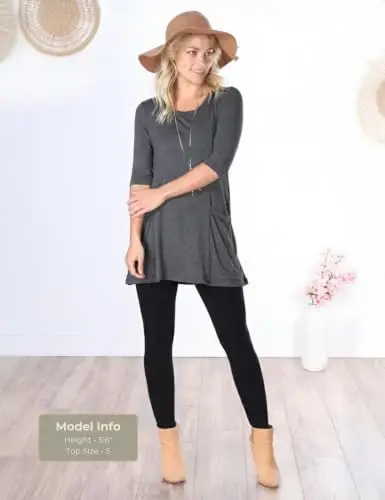 Popana Women’s 3/4 Sleeve Tunic Top – Scoop Neck Long Tunic Shirts to Wear with Leggings with Pockets - 2