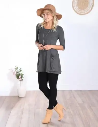 Popana Women’s 3/4 Sleeve Tunic Top – Scoop Neck Long Tunic Shirts to Wear with Leggings with Pockets - 4