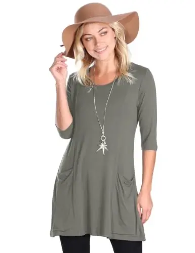 Popana Women’s 3/4 Sleeve Tunic Top – Scoop Neck Long Tunic Shirts to Wear with Leggings with Pockets - 1