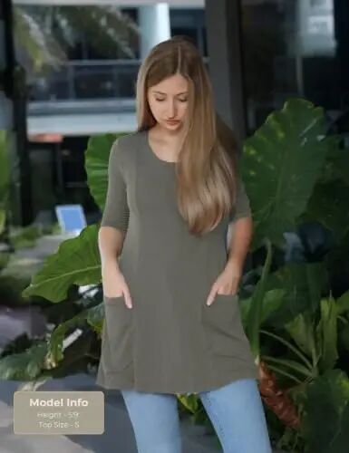 Popana Women’s 3/4 Sleeve Tunic Top – Scoop Neck Long Tunic Shirts to Wear with Leggings with Pockets - 2