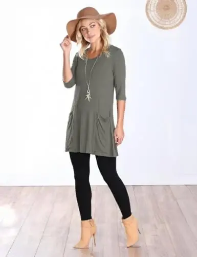 Popana Women’s 3/4 Sleeve Tunic Top – Scoop Neck Long Tunic Shirts to Wear with Leggings with Pockets - 4