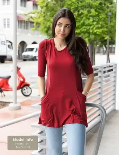 Popana Womens 3/4 Sleeve Tunic Top with Pockets - Made in USA Long Shirts to Wear with Leggings - Tunic Pullover for Women - 2
