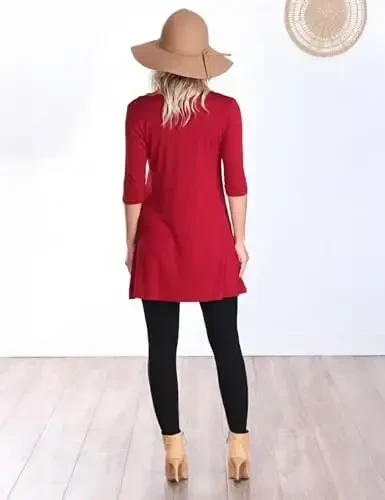 Popana Womens 3/4 Sleeve Tunic Top with Pockets - Made in USA Long Shirts to Wear with Leggings - Tunic Pullover for Women - 5