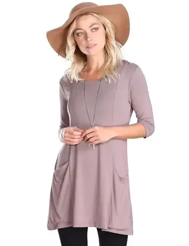 Popana Womens 3/4 Sleeve Tunic Top with Pockets - Made in USA Long Shirts to Wear with Leggings - Tunic Pullover for Women - 1
