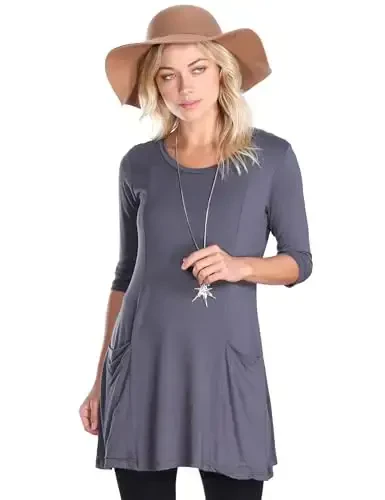 Popana Womens 3/4 Sleeve Tunic Top with Pockets - Made in USA Long Shirts to Wear with Leggings - Tunic Pullover for Women - 1