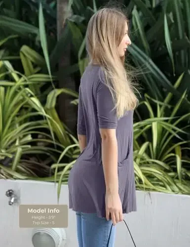 Popana Womens 3/4 Sleeve Tunic Top with Pockets - Made in USA Long Shirts to Wear with Leggings - Tunic Pullover for Women - 2
