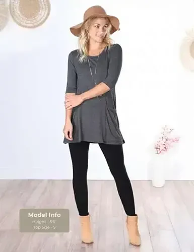 Popana Womens 3/4 Sleeve Tunic Top with Pockets - Made in USA Long Shirts to Wear with Leggings - Tunic Pullover for Women - 2