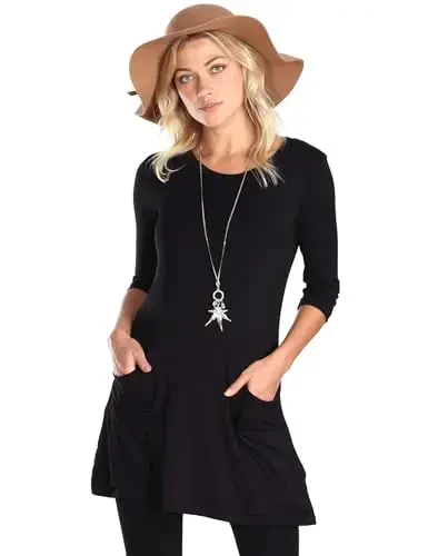Popana Womens 3/4 Sleeve Tunic Top with Pockets - Made in USA Long Shirts to Wear with Leggings - Tunic Pullover for Women - 1