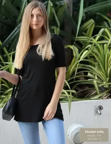 Popana Womens 3/4 Sleeve Tunic Top with Pockets - Made in USA Long Shirts to Wear with Leggings - Tunic Pullover for Women - 2