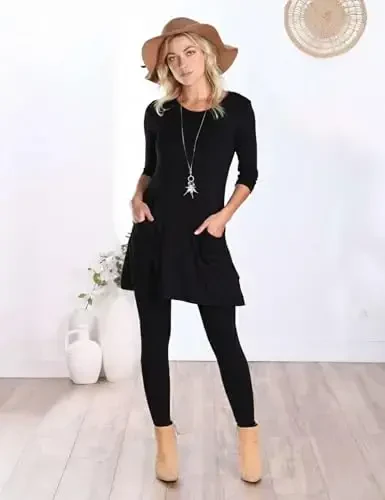 Popana Womens 3/4 Sleeve Tunic Top with Pockets - Made in USA Long Shirts to Wear with Leggings - Tunic Pullover for Women - 3