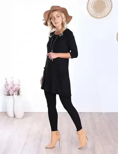 Popana Womens 3/4 Sleeve Tunic Top with Pockets - Made in USA Long Shirts to Wear with Leggings - Tunic Pullover for Women - 4