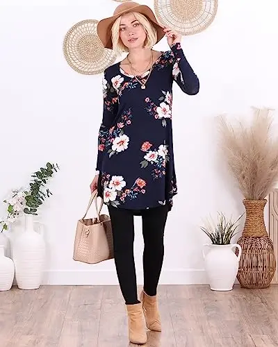 Popana Womens Long Sleeve Tunic Tops to Wear with Leggings - Long Tunic Shirts for Women Loose Fit Dressy Plus Size Casual - 4