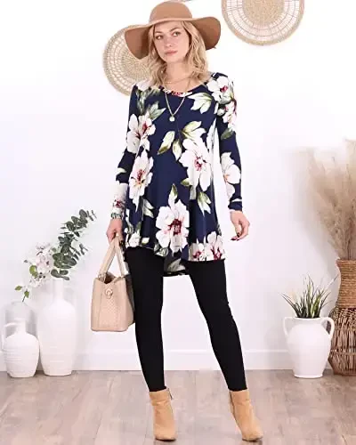 Popana Womens Long Sleeve Tunic Tops to Wear with Leggings - Long Tunic Shirts for Women Loose Fit Dressy Plus Size Casual - 2