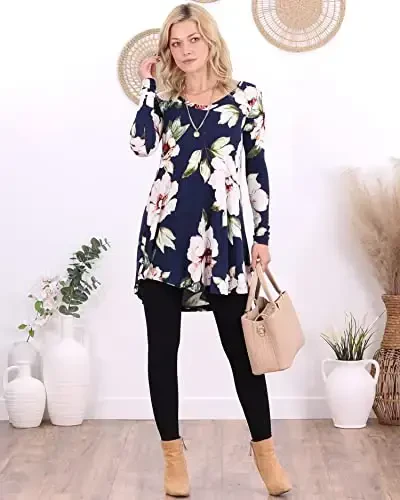 Popana Womens Long Sleeve Tunic Tops to Wear with Leggings - Long Tunic Shirts for Women Loose Fit Dressy Plus Size Casual - 3