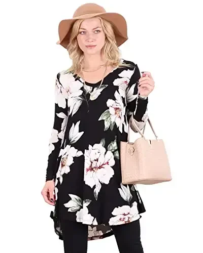 Popana Womens Long Sleeve Tunic Tops to Wear with Leggings - Long Tunic Shirts for Women Loose Fit Dressy Plus Size Casual - POPANA