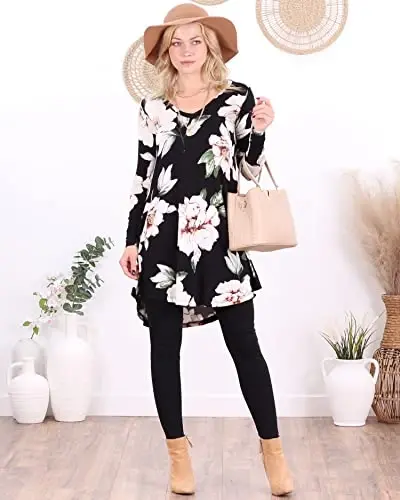 Popana Womens Long Sleeve Tunic Tops to Wear with Leggings - Long Tunic Shirts for Women Loose Fit Dressy Plus Size Casual - POPANA (1)