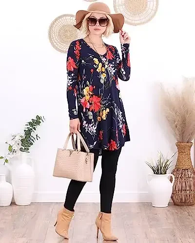 Popana Womens Long Sleeve Tunic Tops to Wear with Leggings - Long Tunic Shirts for Women Loose Fit Dressy Plus Size Casual - 2