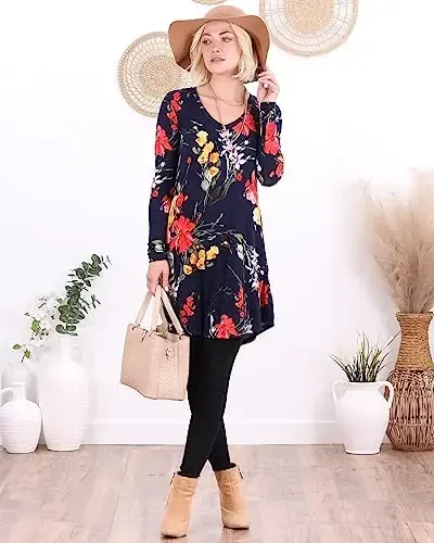 Popana Womens Long Sleeve Tunic Tops to Wear with Leggings - Long Tunic Shirts for Women Loose Fit Dressy Plus Size Casual - 3