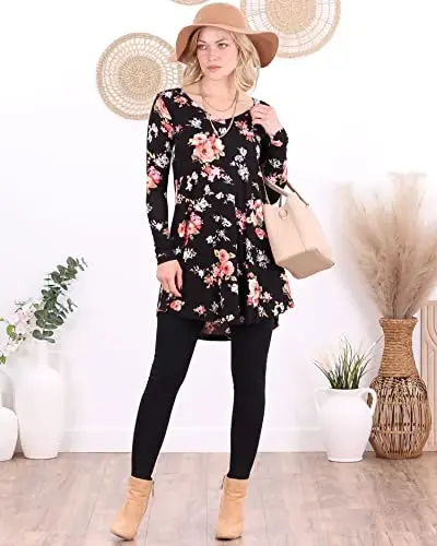 Popana Womens Long Sleeve Tunic Tops to Wear with Leggings - Long Tunic Shirts for Women Loose Fit Dressy Plus Size Casual - 2