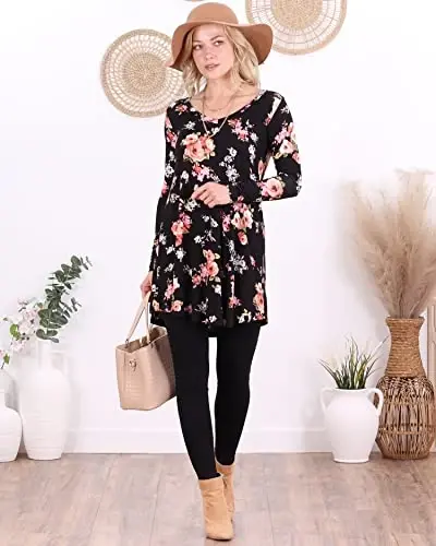Popana Womens Long Sleeve Tunic Tops to Wear with Leggings - Long Tunic Shirts for Women Loose Fit Dressy Plus Size Casual - 3
