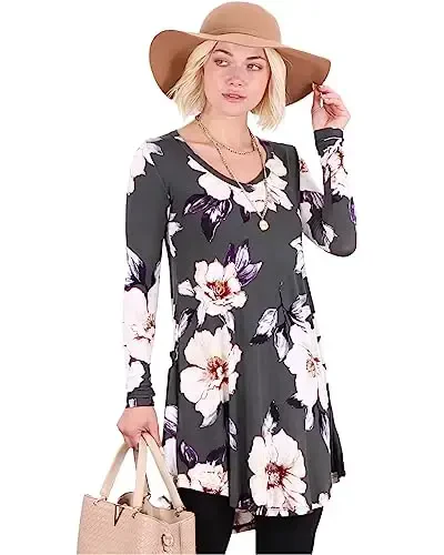 Popana Womens Long Sleeve Tunic Tops to Wear with Leggings - Long Tunic Shirts for Women Loose Fit Dressy Plus Size Casual - POPANA