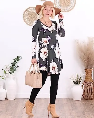 Popana Womens Long Sleeve Tunic Tops to Wear with Leggings - Long Tunic Shirts for Women Loose Fit Dressy Plus Size Casual - 2