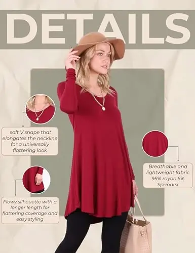 Popana Womens Long Sleeve Tunic Tops to Wear with Leggings - Long Tunic Shirts for Women Loose Fit Dressy Plus Size Casual - 6