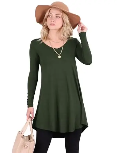 Popana Womens Long Sleeve Tunic Tops to Wear with Leggings - Long Tunic Shirts for Women Loose Fit Dressy Plus Size Casual 