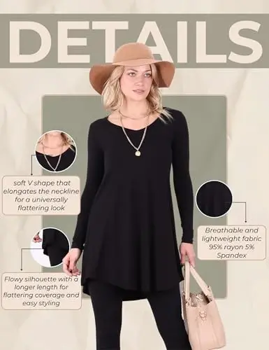 Popana Womens Long Sleeve Tunic Tops to Wear with Leggings - Long Tunic Shirts for Women Loose Fit Dressy Plus Size Casual - 6