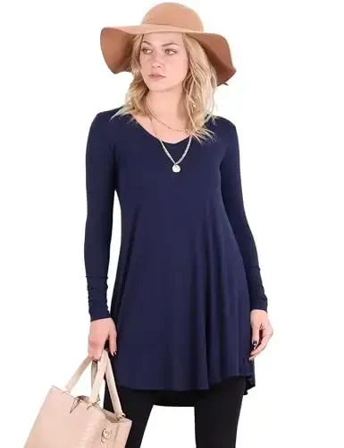 Popana Womens Long Sleeve Tunic Tops to Wear with Leggings - Long Tunic Shirts for Women Loose Fit Dressy Plus Size Casual - POPANA