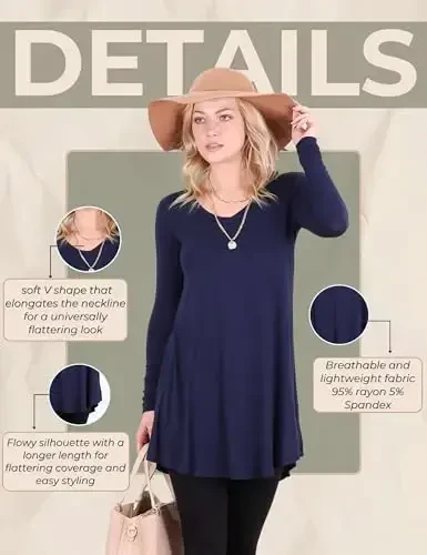 Popana Womens Long Sleeve Tunic Tops to Wear with Leggings - Long Tunic Shirts for Women Loose Fit Dressy Plus Size Casual - 6