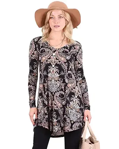 Popana Womens Long Sleeve Tunic Tops to Wear with Leggings - Long Tunic Shirts for Women Loose Fit Dressy Plus Size Casual - POPANA
