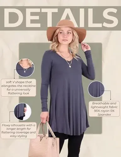 Popana Womens Long Sleeve Tunic Tops to Wear with Leggings - Long Tunic Shirts for Women Loose Fit Dressy Plus Size Casual - 6