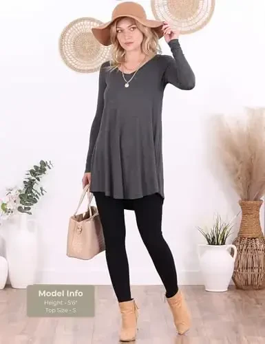 Popana Womens Long Sleeve Tunic Tops to Wear with Leggings - Long Tunic Shirts for Women Loose Fit Dressy Plus Size Casual - POPANA (1)