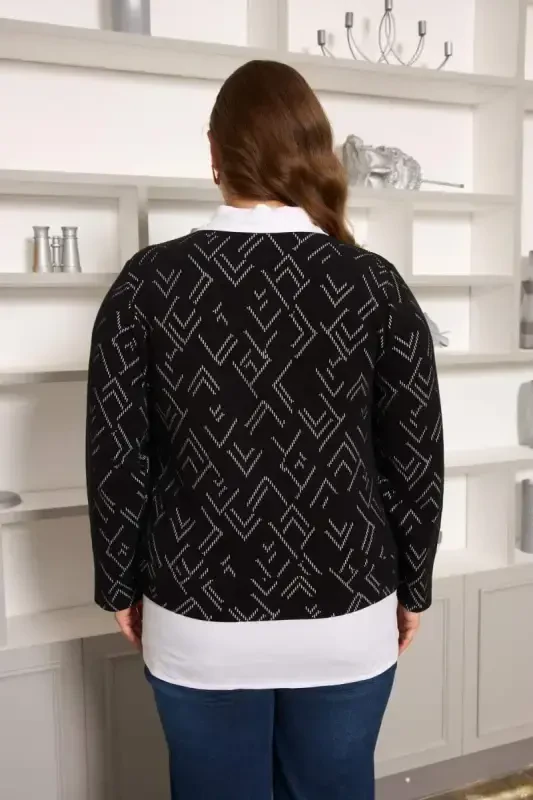 Poplin bezakli katta o'lchamli qora kardigan - 6