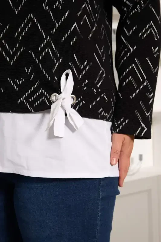 Poplin Garnili Büyük Beden Siyah Hırka - 2