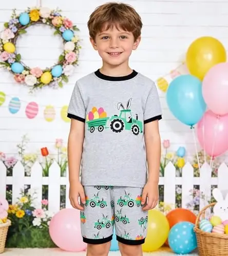 Popshion Boys Pajamas 100% Cotton Toddler 2 Piece Short Sleeve Pjs Kids Summer Sleepwear Clothes Set 3t-10t - POPSHION (1)