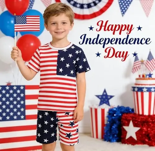 Popshion Boys Pajamas 100% Cotton Toddler 2 Piece Short Sleeve Pjs Kids Summer Sleepwear Clothes Set 3t-10t - 2