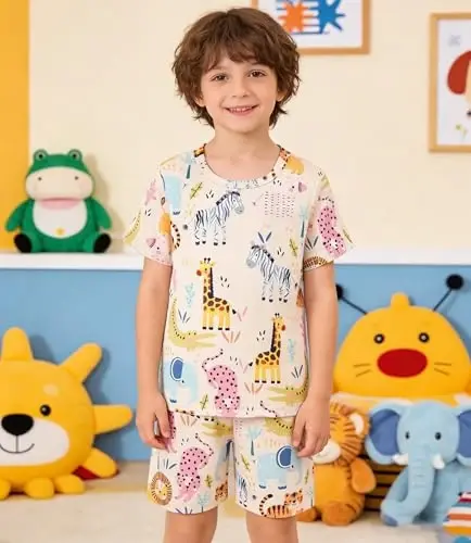 Popshion Boys Pajamas 100% Cotton Toddler 2 Piece Short Sleeve Pjs Kids Summer Sleepwear Clothes Set 3t-10t - 2