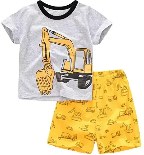 Popshion Boys Pajamas 100% Paxtadan Yozgi Bolalar Pidjaklari 2 Qismli Kalta Yengli Pidjaklar Bolalar Yozgi Uyqu Kiyimlari To'plami 3t-10t 