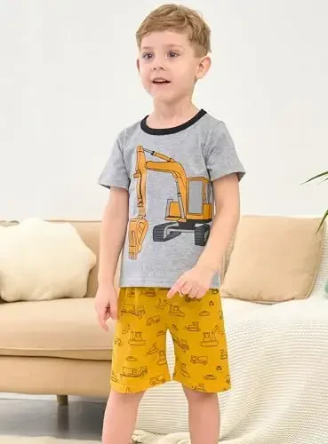 Popshion Boys Pajamas 100% Paxtadan Yozgi Bolalar Pidjaklari 2 Qismli Kalta Yengli Pidjaklar Bolalar Yozgi Uyqu Kiyimlari To'plami 3t-10t - MODAZONE (1)