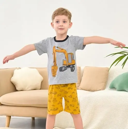 Popshion Boys Pajamas 100% Paxtadan Yozgi Bolalar Pidjaklari 2 Qismli Kalta Yengli Pidjaklar Bolalar Yozgi Uyqu Kiyimlari To'plami 3t-10t - 3