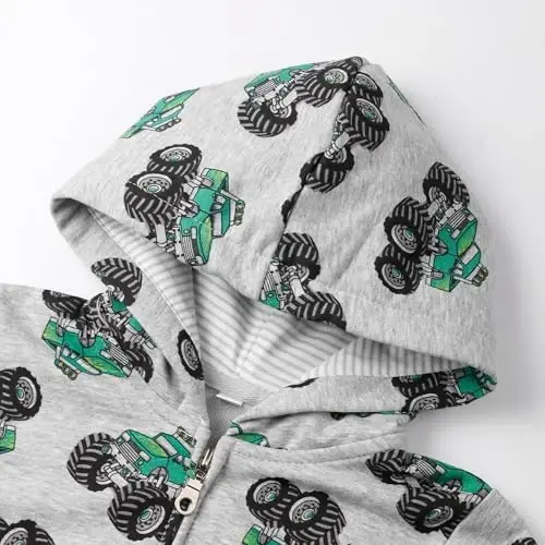 Popshion Boys Toddler Cartoon Dinosaur Hoodies Jacket Bolalar uchun 1-7 yoshli uzun yengli fermuarli kaputli sport sviter ko'ylagi - 5
