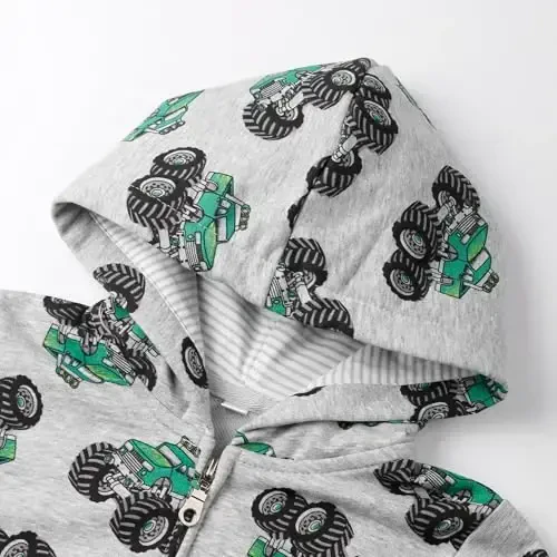 Popshion Boys Toddler Cartoon Dinosaur Hoodies Jacket Bolalar uchun 1-7 yoshli uzun yengli fermuarli kaputli sport sviter ko'ylagi - 4