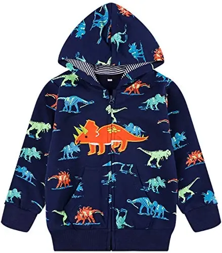 Popshion Boys Toddler Cartoon Dinosaur Hoodies Jacket Cool Long Sleeve Zipper Hooded Sport Sweatshirt Coat for Kids 1-7 Years - 1