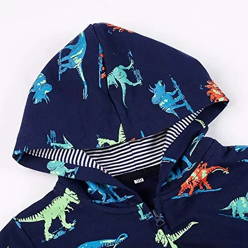 Popshion Boys Toddler Cartoon Dinosaur Hoodies Jacket Cool Long Sleeve Zipper Hooded Sport Sweatshirt Coat for Kids 1-7 Years - 2